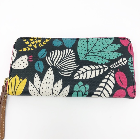 Fossil | Eliza Clutch Wallet Dark Floral Print Zip - Picture 4 of 7